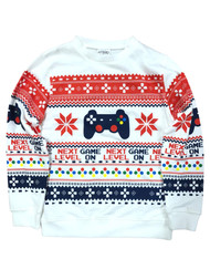 Junior Womens White Game On Video Controller Christmas Holiday Sweatshirt