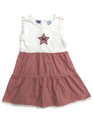 Toddler Girls Red & White Gingham Star Patriotic Sun Dress Sundress