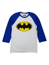DC Comics Mens White Batman Bat Symbol Baseball Shirt Long Sleeve T-Shirt Medium