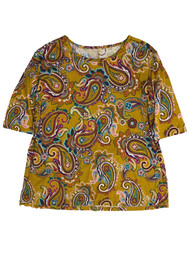 Womens Plus Mustard Yellow Paisley Floral 3/4 Sleeve Tunic Blouse Shirt