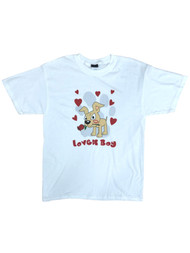 Mens White & Red Loverboy Dogs & Roses Valentines Day T-Shirt Tee Shirt