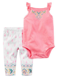 Carters Infant Girls Pink Geometric Outfit Tank Top Bodysuit & Pants Set 3m