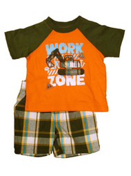 Tough Skins Work Zone Infant Toddler Boys Orange 2 Piece T-Shirt Shorts Set 4T