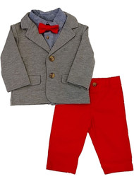 Infant & Toddler Boys Dress Up Gray Jacket Red Pants & Bow Tie Outfit Set