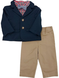 Infant Boys Dress Up Blue Jacket Khaki Pants & Bow Tie Outfit Set