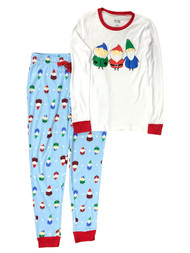 Womens Gnome Santa Elf Christmas Holiday Pajamas Joggers & Tee Sleep Set