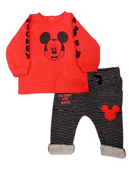 Disney Infant Boys Mickey Mouse Red & Black Long Sleeve Shirt & Pants Outfit