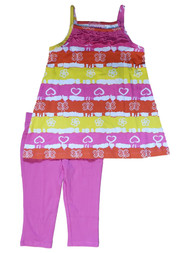 Girls Pink Hearts & Butterflies Tank Top & Leggings 2 Piece Set Outfit