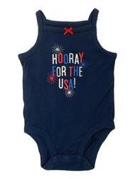 Infant Girls Navy Blue Hooray For The USA Patriotic Bodysuit Creeper Shirt