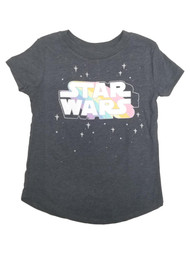 Star Wars Girls Blue Short Sleeve Rainbow Glitter T-Shirt Tee Shirt