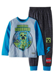 Boys Minecraft Pajamas Blue & Gray Charged Creeper Sleep Set Top & Pants