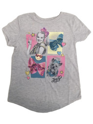 Jojo Siwa Girls Gray Short Sleeve Emoji Dog & Bow T-Shirt Tee Shirt