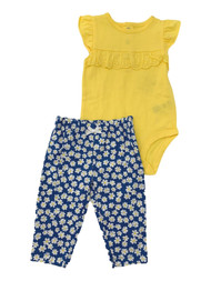 Carters Baby Girls Yellow Ruffle Bodysuit & Blue White Floral Leggings Set 6M