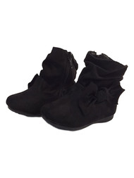 Toddler Girls Black Suede Bow Boots Easy On/Off Baby Shoes