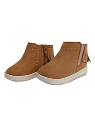 Infant Girls Brown Suede Fringe Boots Sparkle Heart & Star Baby Shoes