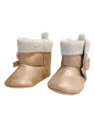 Infant Girls Pink Glitter Bow Boot Pre Walk Faux Fur Trimmed Baby Shoes