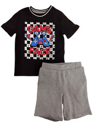 Boys Black Game Face Video Game T-Shirt & Gray Sweat Shorts Outfit