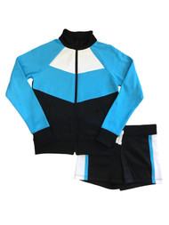 Avia Girls 2PC Black & Blue Zip-Up Jacket & Shorts Track Set Athletic Outfit