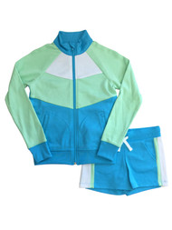 Avia Girls Blue & Green Zip-Up Jacket & Shorts Track Set Athletic Outfit