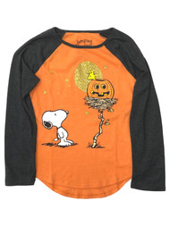 Peanuts Girls Long Sleeve Snoopy & Woodstock Halloween T-Shirt Tee Shirt