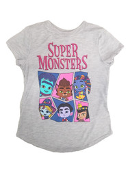 Super Monsters Girls Gray Glitter Short Sleeve T-Shirt Tee Shirt
