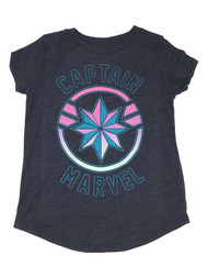 Captain Marvel Girls Navy Blue Glitter Short Sleeve T-Shirt Tee Shirt