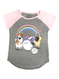Secret Life of Pets Girls Gray Rainbow Short Sleeve T-Shirt Tee Shirt