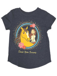 Spirit Movie Girls Navy Glitter Chase Your Dreams Horse T-Shirt Tee Shirt