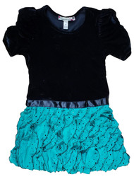 Girls Black & Green Layered Bubble Hem Ruffle Christmas Holiday Party Dress