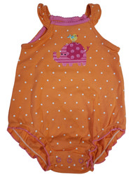 Infant Baby Girls Orange Polka Dot Print Animal Ruffled Cotton Romper Bodysuit