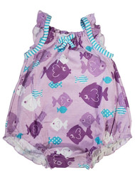 Infant Baby Girls Purple & Blue Fish Print Ruffled Cotton Romper Bodysuit