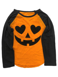 Toddler Girls Long Sleeve Orange & Black Pumpkin Halloween T-Shirt Tee Shirt