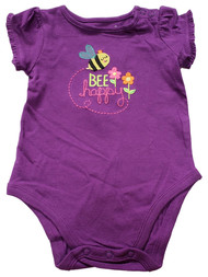 Infant Baby Girls Deep Purple Bee Happy Flower Cotton Romper Bodysuit