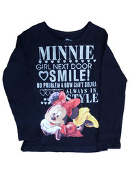 Disney Girls Black Minnie Mouse Long Sleeve Cotton Silver Glitter Tee Shirt 5