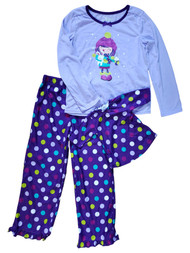 Girls Purple Polka Dot Print Glitter Pajama PJ Set & Doll Sleep Dress