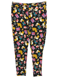 Womens Plus Size Black Corgi Santa Dog Christmas Holiday Leggings Pants