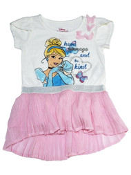 Disney Princess Girls Pink Cinderella Butterfly Glitter Pleat Tunic Shirt