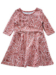Girls Pink White & Red Candy Cane Print Long Sleeve Christmas Holiday Dress