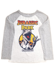 Jurassic Park Boys Gray Long Sleeve Velociraptor Dinosaur T-Shirt Tee Shirt