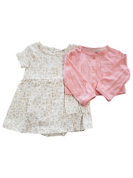 Carters Infant Baby Girl Leopard Print Cotton Layette Dress & Cardigan Set