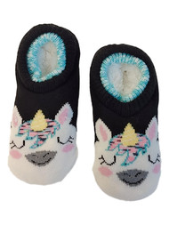 Toddler & Girls Black Unicorn Fuzzy Gripper Sock Slipper House Shoes S-M 9-2.5
