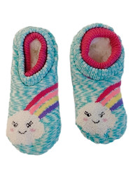 Toddler & Girls Blue Rainbow Fuzzy Gripper Sock Slipper House Shoes S-M 9-2.5