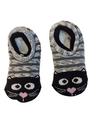 Toddler & Girls Gray Kitty Cat Fuzzy Gripper Sock Slipper House Shoes