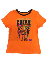 Girls Orange & Black Ghoul Squad Glitter Halloween Short Sleeve Shirt