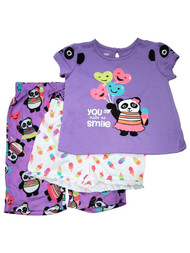 Joe Boxer Infant & Toddler Girls Make Me Smile Panda 3 Piece Pajama PJ Set