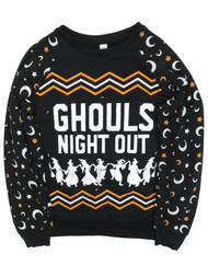 Womens Black Ghouls Night Out Light Up Halloween Sweatshirt Sweat Shirt