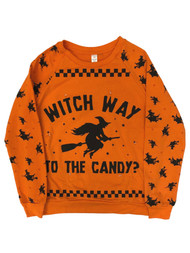 Womens Witch Way To the Candy Light Up Halloween Sweatshirt Sweat Shirt