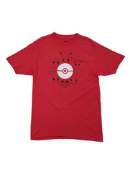 Pokemon Mens Heather Red Pikachu Eevee Snorlax Meowth Pokeball T-Shirt
