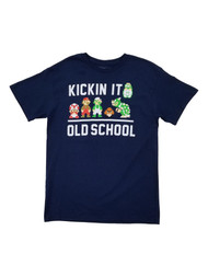 Super Mario Bros Mens Navy Blue Kickin It Old School Video Game T-Shirt