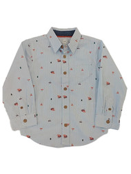 Toddler Boys White Pinstripe Wilderness Fox Long Sleeve Button Down T-Shirt